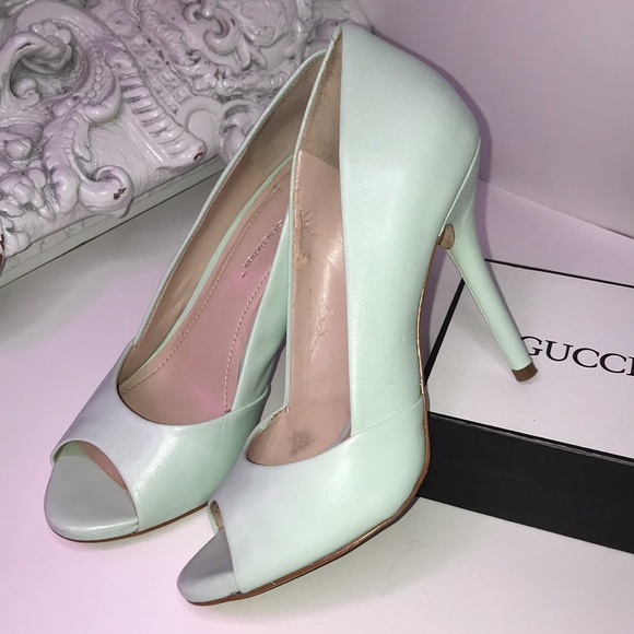 Seafoam Peep Toe Heels - Picture 2 of 9